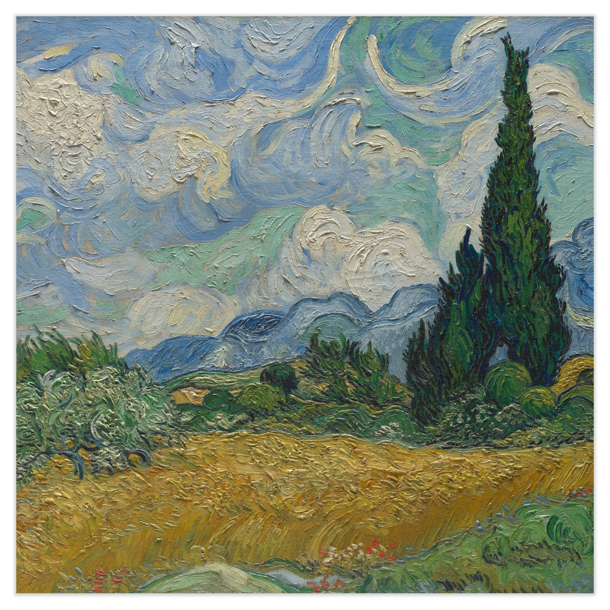 Wheat Field with Cypresses Mahjong Mat